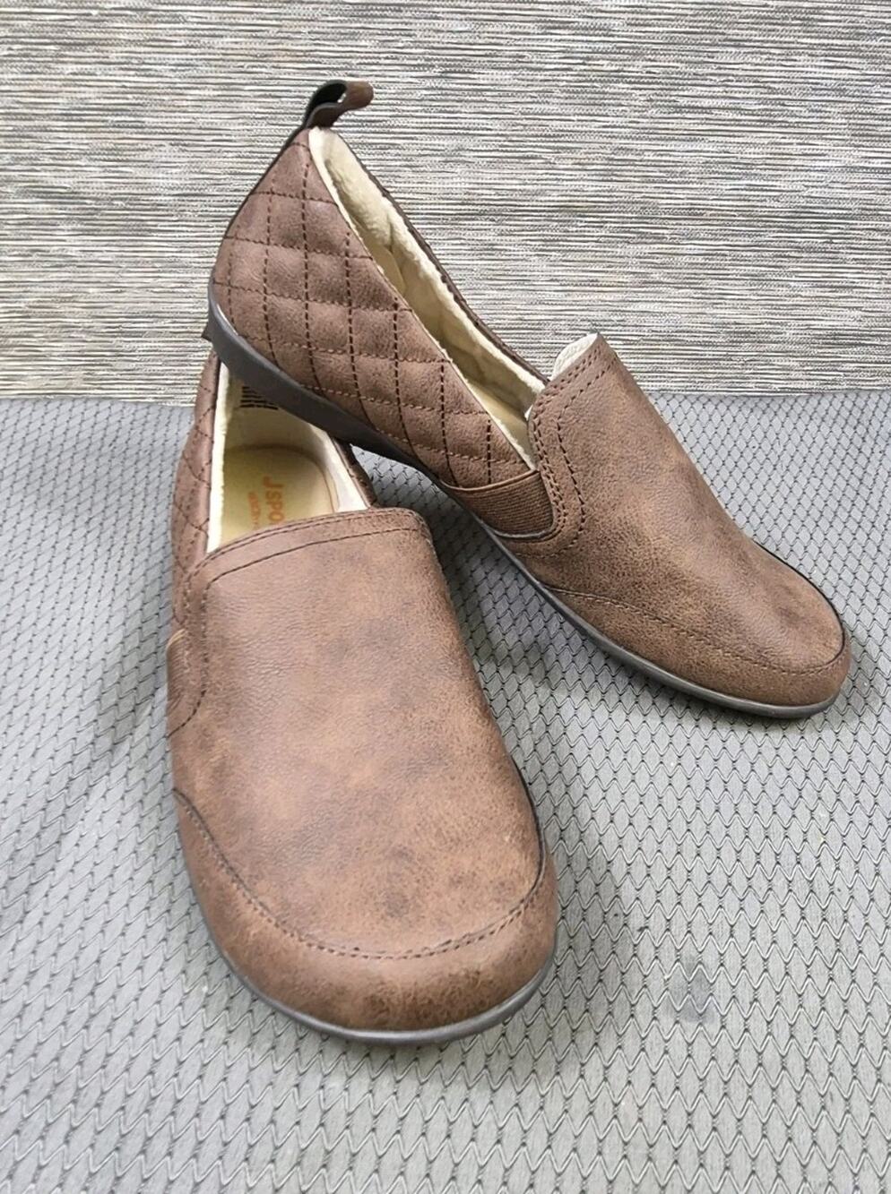 J Sport Lisa Casual Slip On Memory Foam Shoes Womens 9M Brown Faux Fur Lining